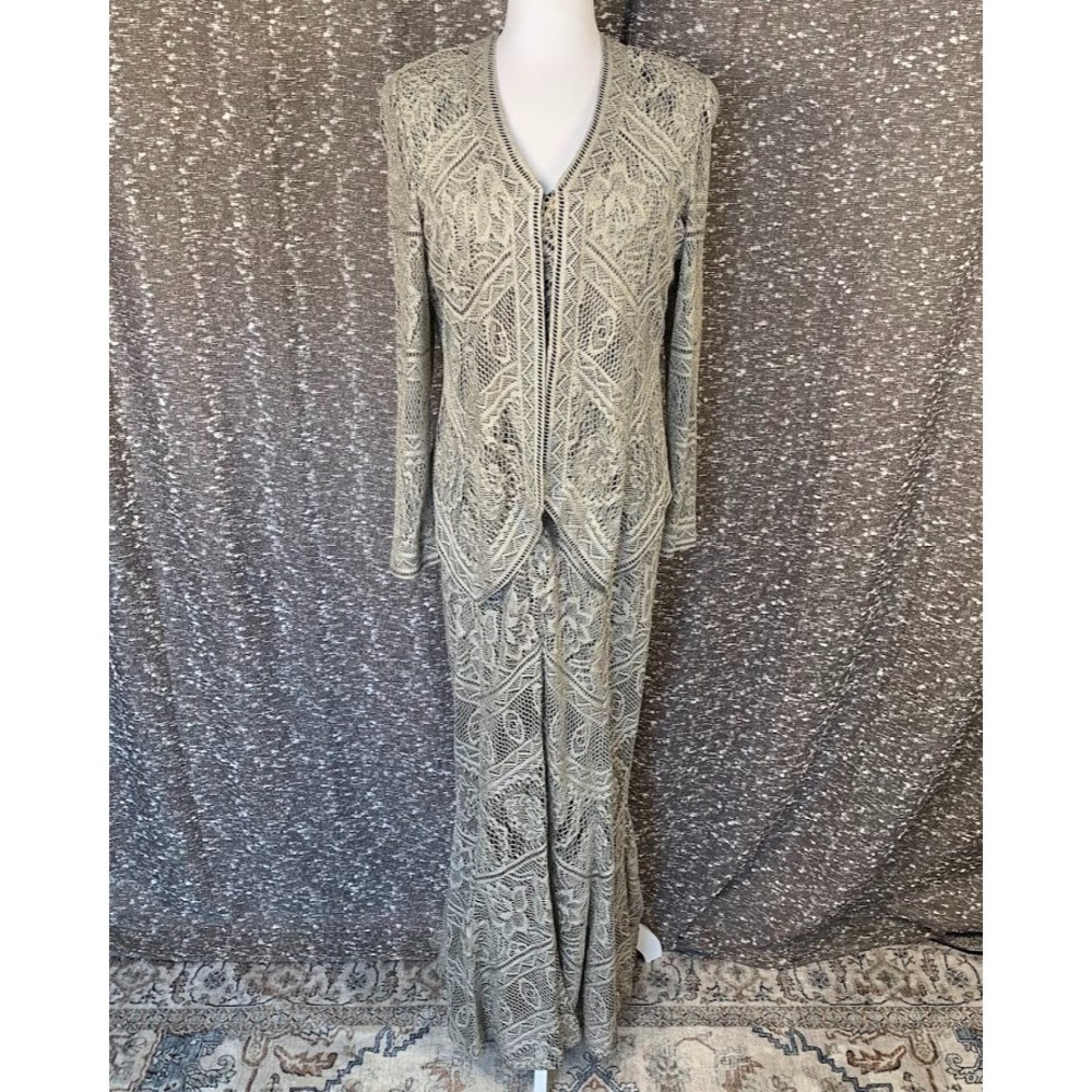 Vtg Cache Lace Maxi Dress & Jacket Set Cocktail Formal Mother of Bride Women's L